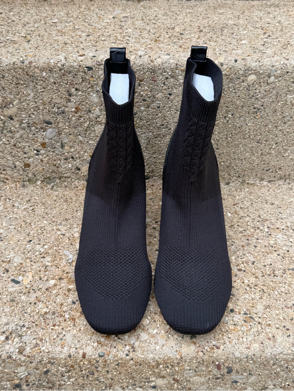 JANE AND THE SHOE Black Knit Sock Heeled Boots